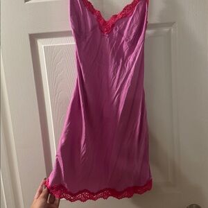 SKIMS Elegant Pink Lace Trim Nightgown